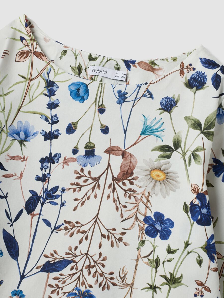 White stretch-cotton blouse with floral print_5