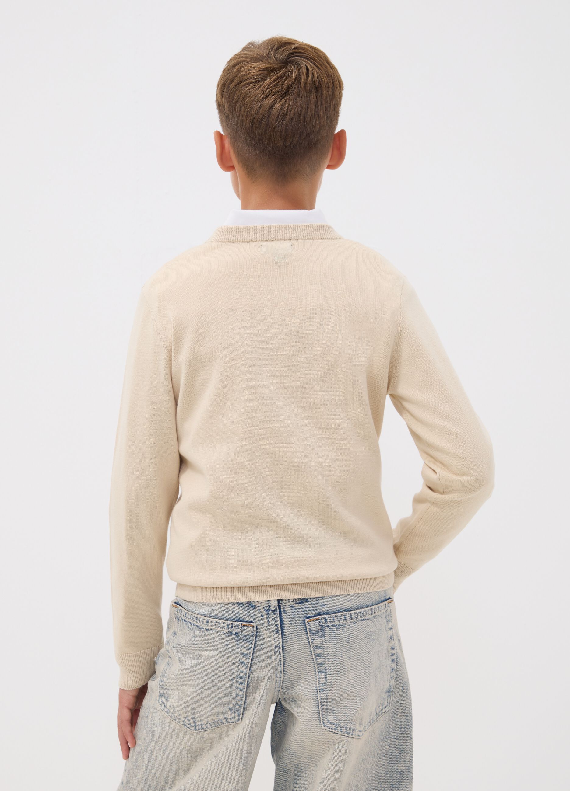 Maglia beige in puro cotone a maniche lunghe regular fit per ragazzo