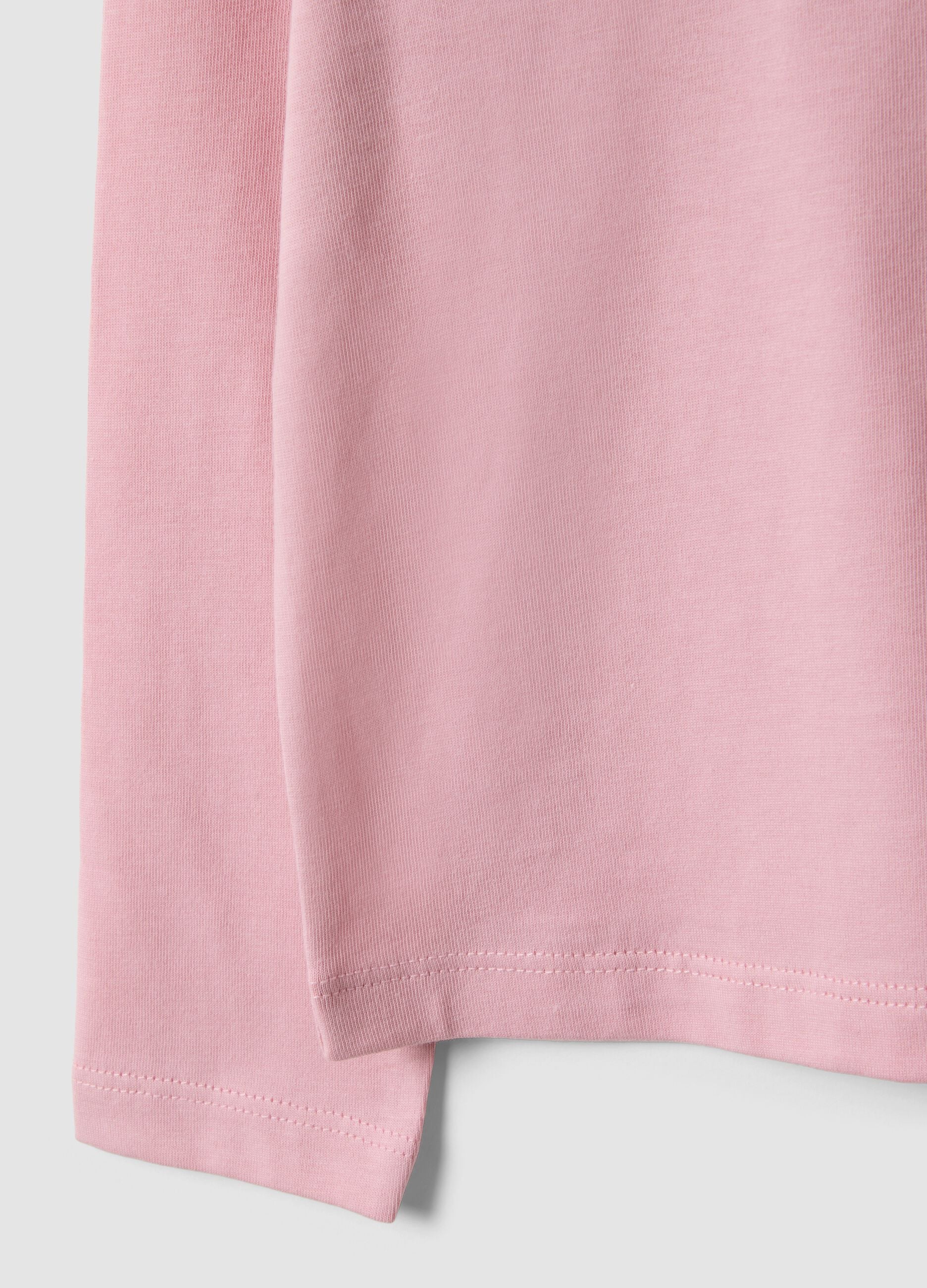 Pink organic cotton T-shirt with front print for girls, regular fit