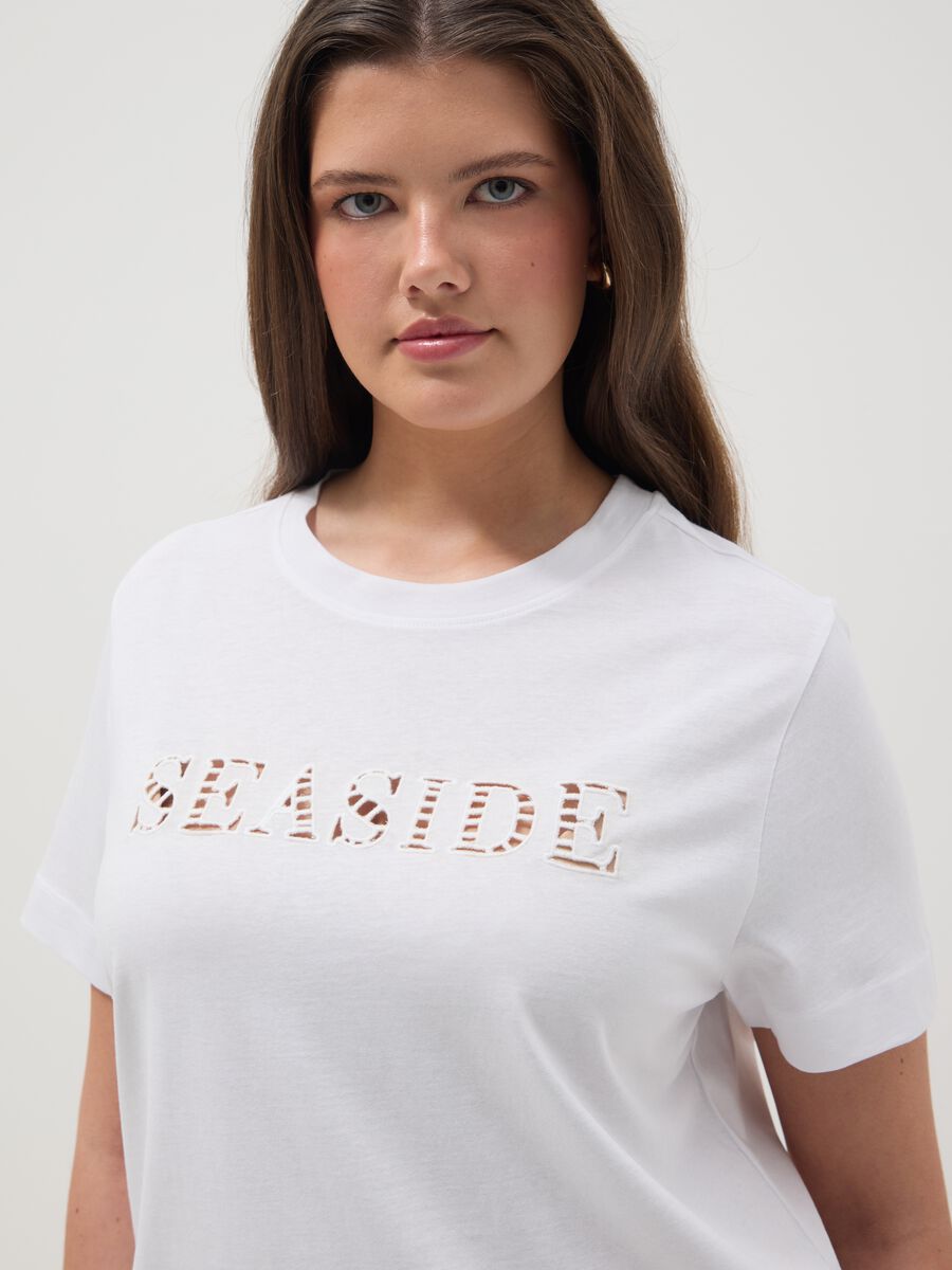 White pure cotton T-shirt with front print_1
