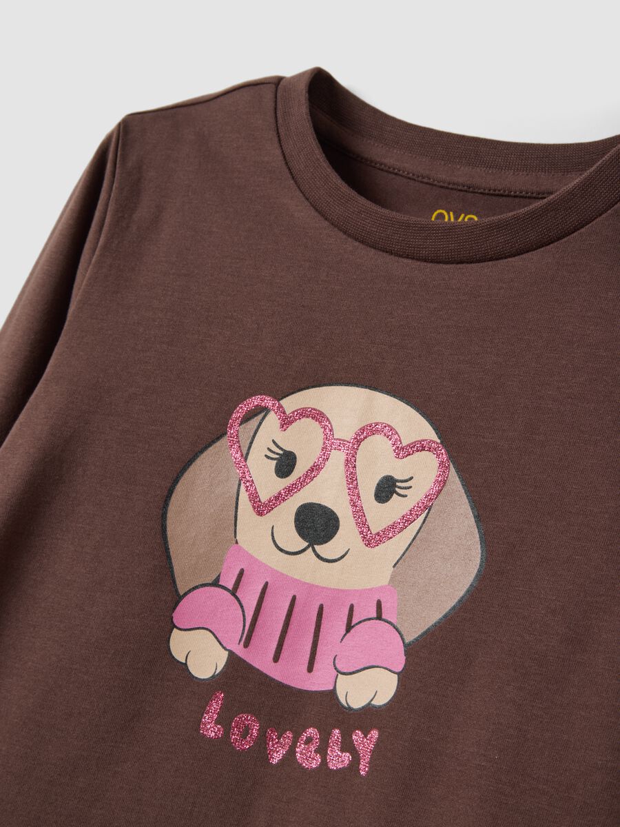 Brown long-sleeve organic stretch cotton crew-neck T-shirt_3