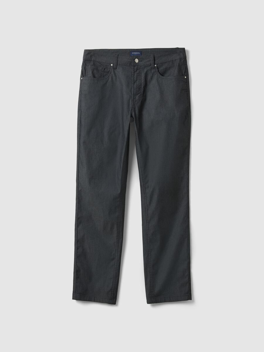 Black stretch cotton regular fit trousers with five pockets_4