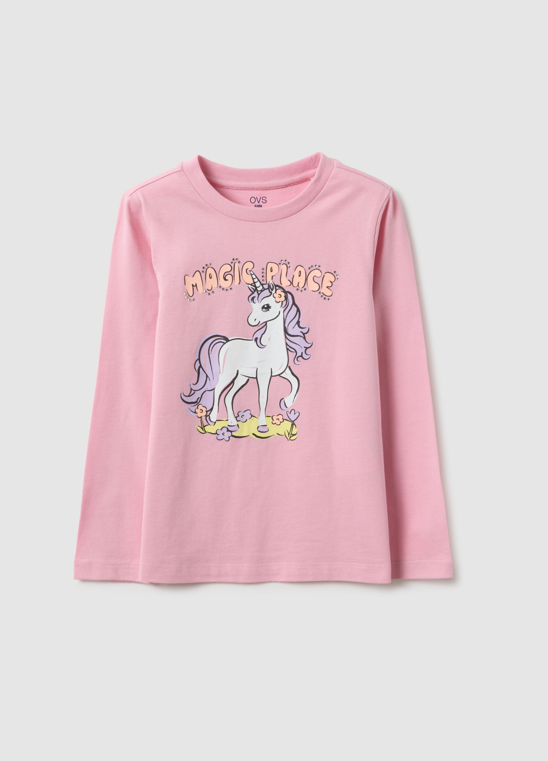 Girl's pink pure cotton top regular fit with print