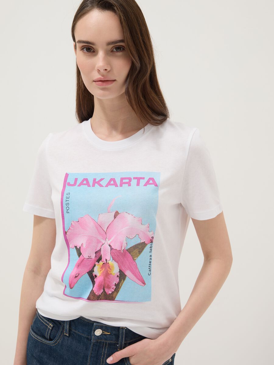 White pure cotton T-shirt with front print_2