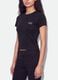Black pure cotton crop T-shirt with crew neck and print_3