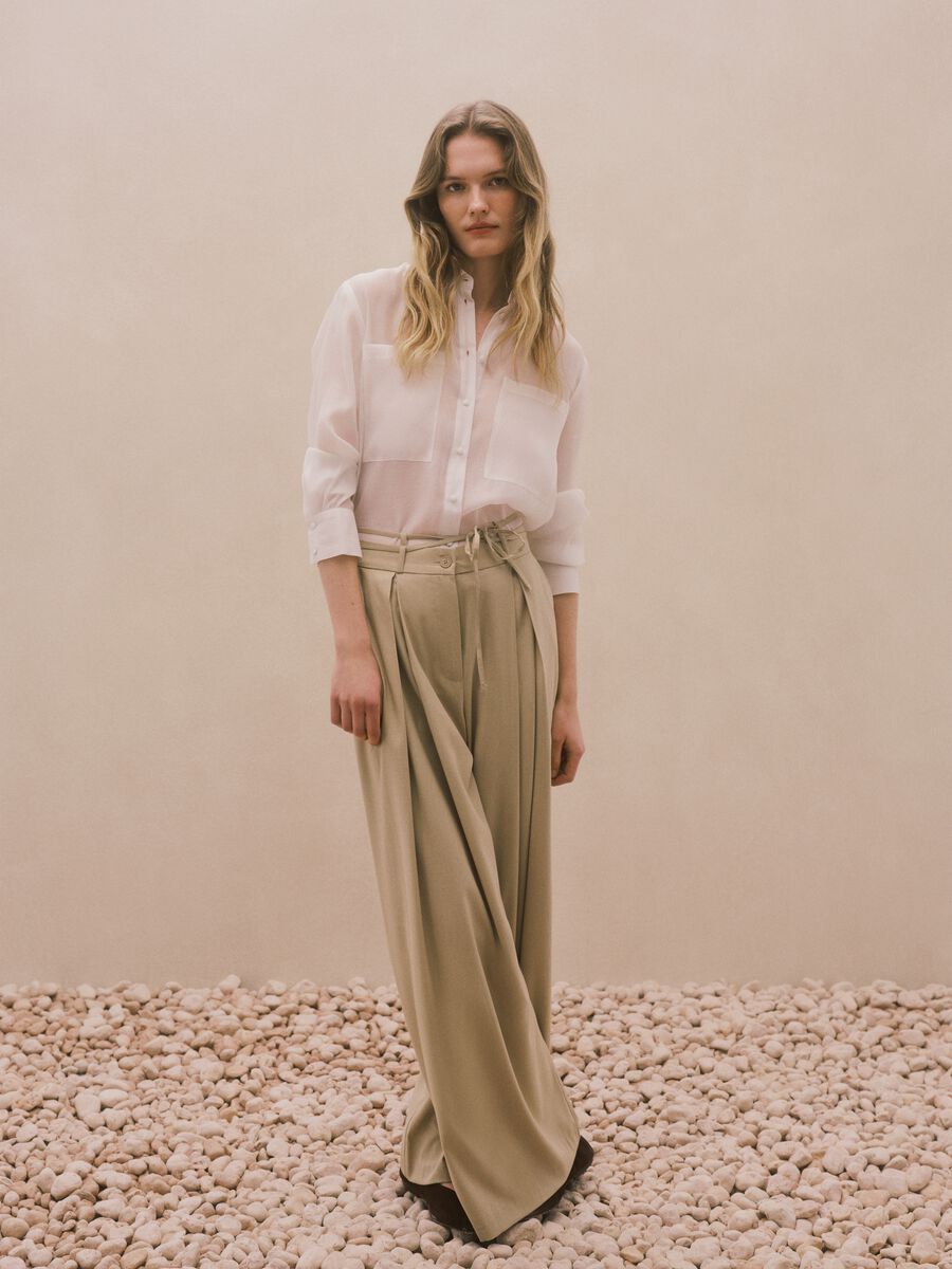 Beige viscose blend flare trousers_4