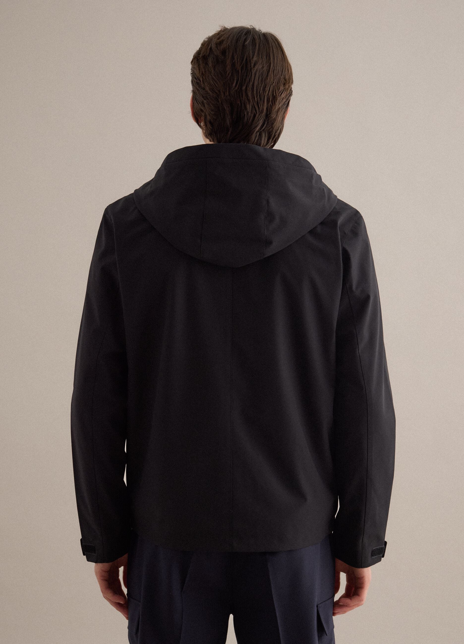 Black regular fit jacket with hood and zip