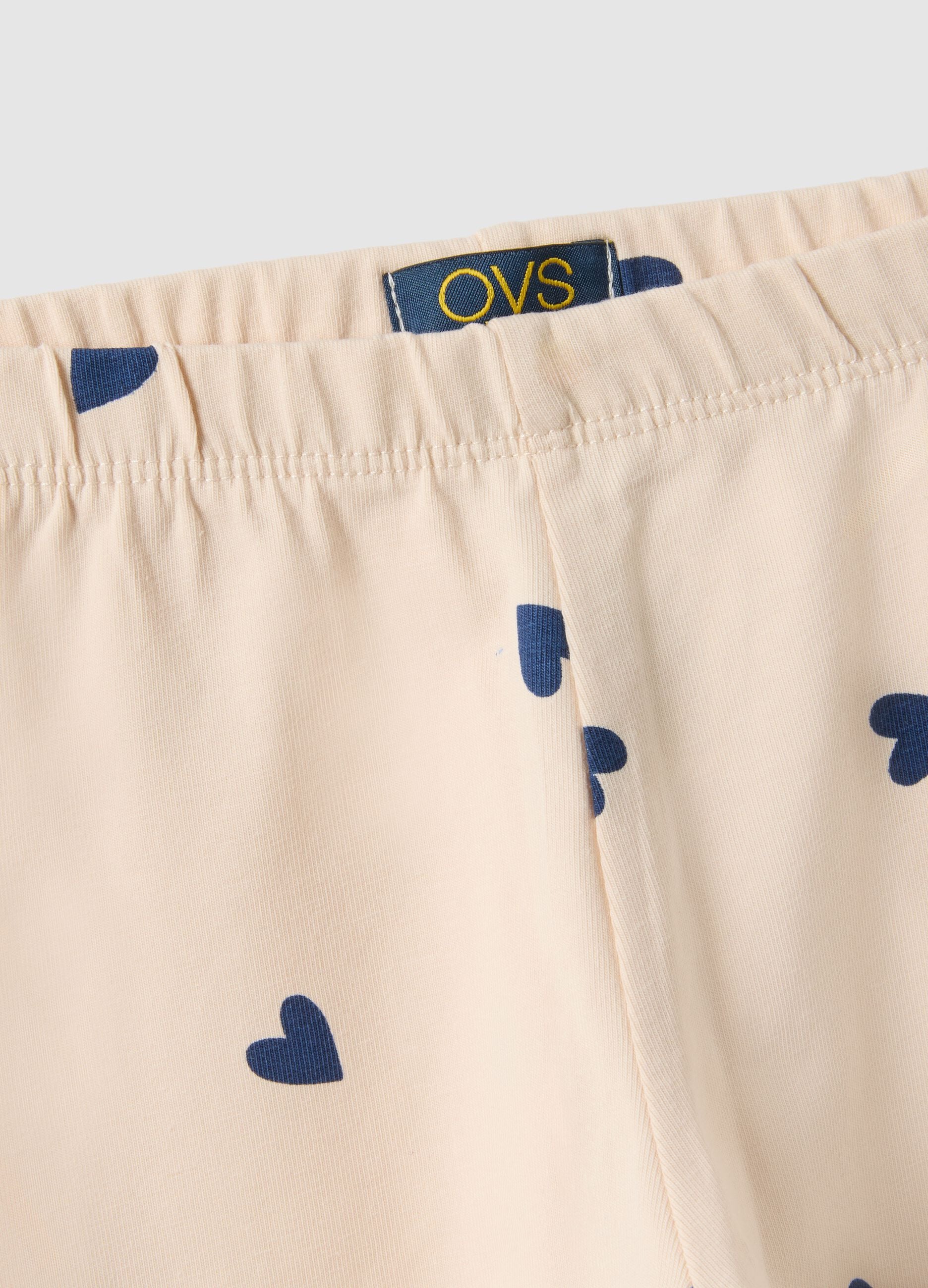 Girls' beige stretch cotton slim fit leggings with designs