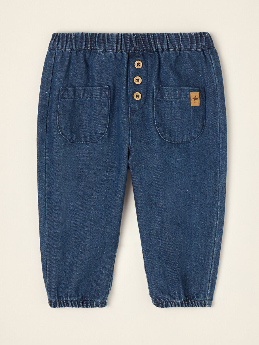 Blue pure cotton trousers with elasticated waist, regular fit_0