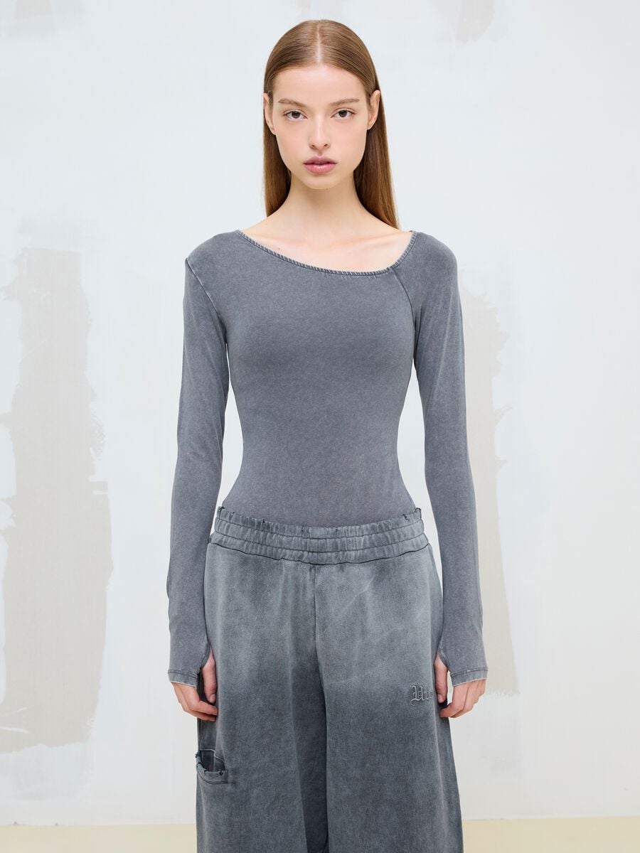 Asymmetrical Bodysuit Washed Grey_2