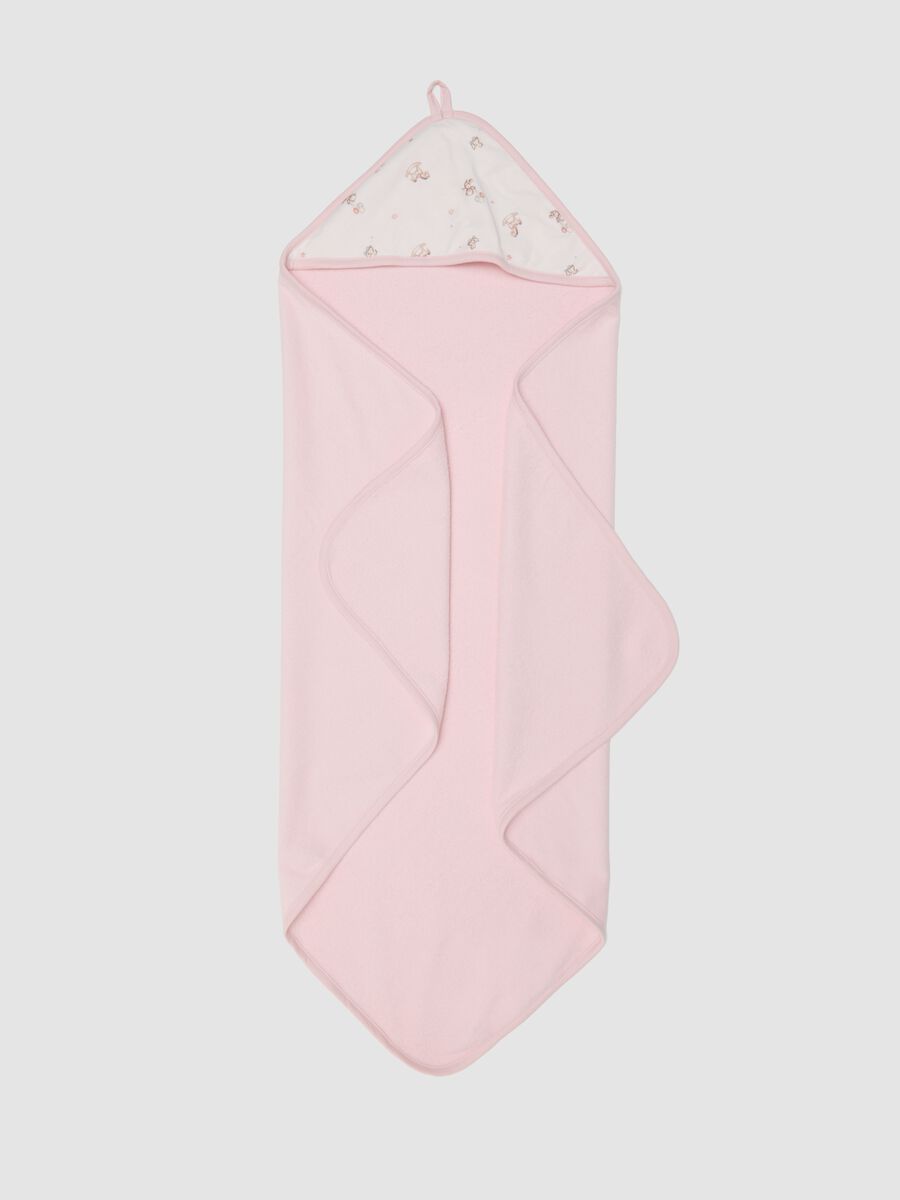 Pink hooded organic cotton-blend baby girl bathrobe_1