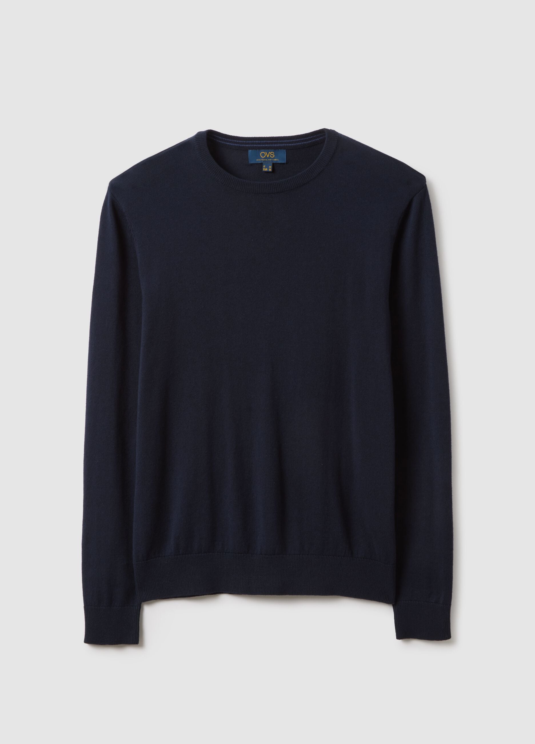 Blue crew neck pullover in cotton blend regular fit