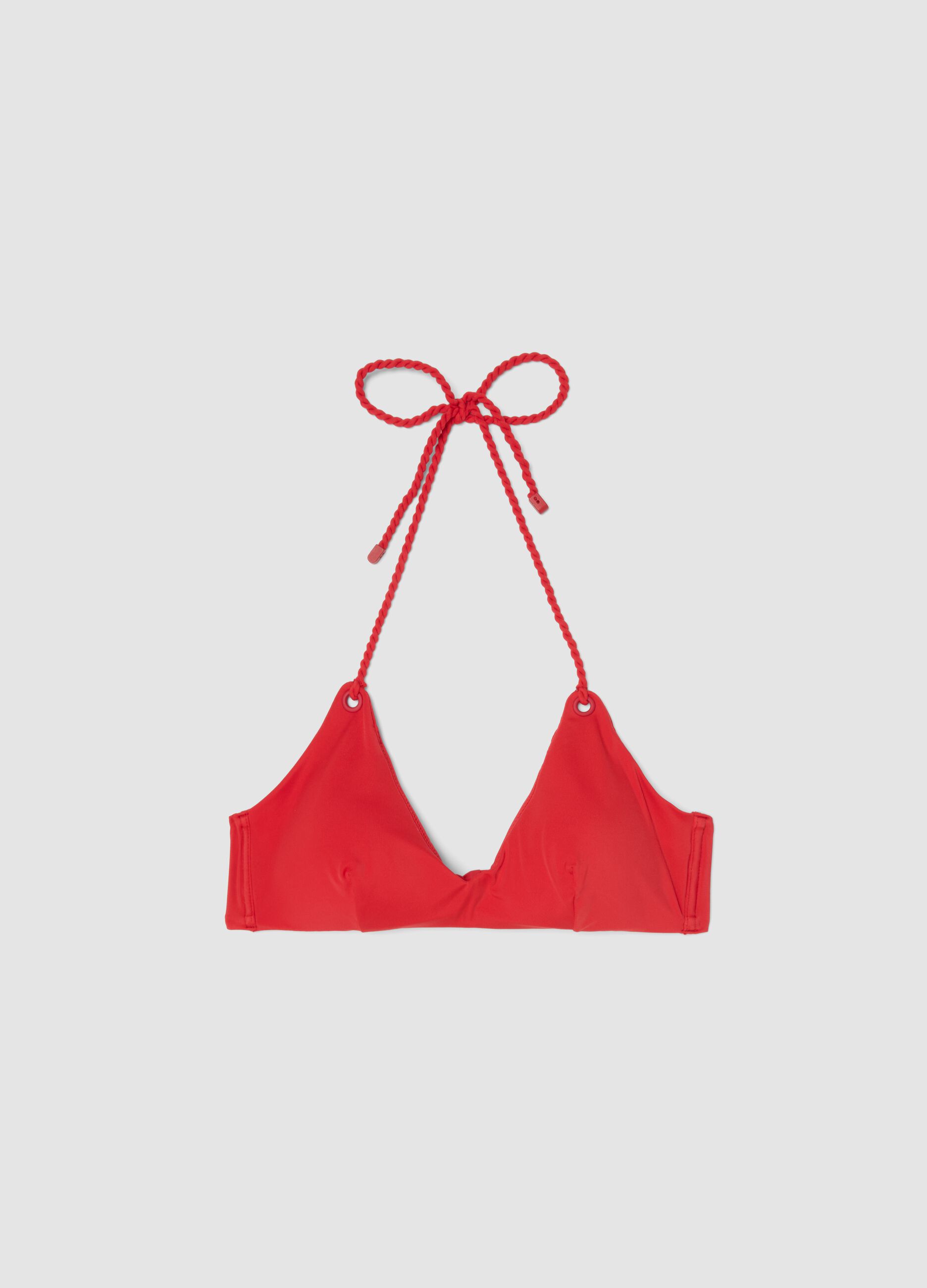 Red triangle bikini top in stretch fabric