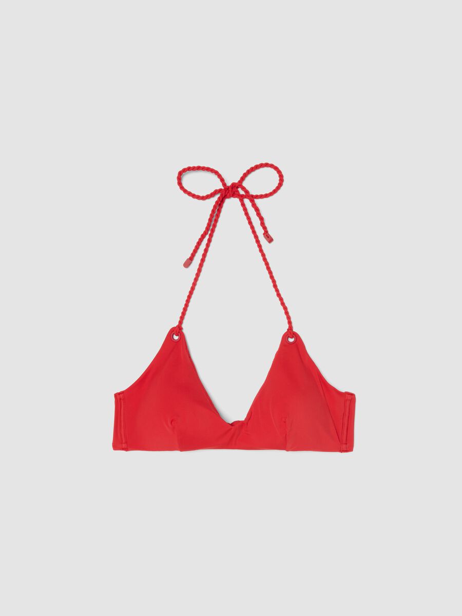 Red triangle bikini top in stretch fabric_4