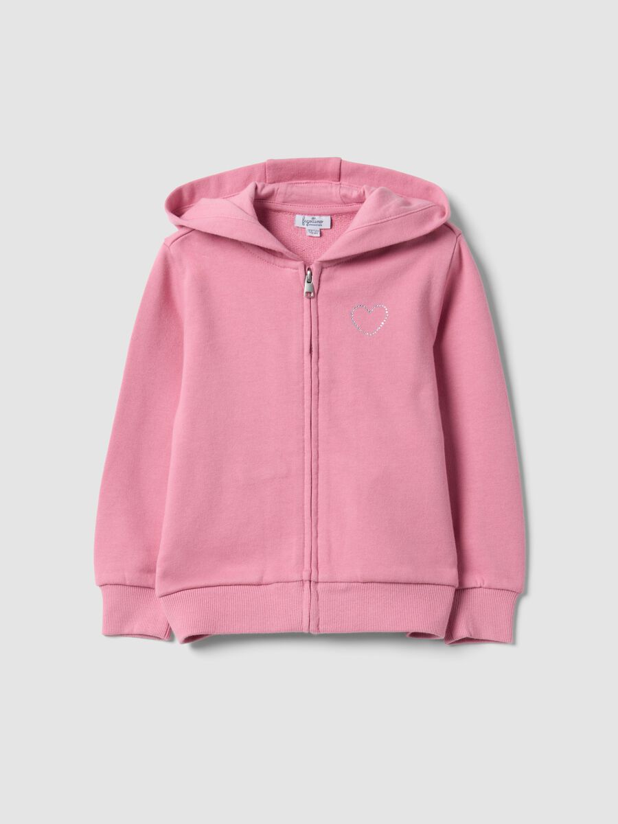 Felpa rosa con cappuccio in puro cotone organico con stella regular fit per bimba_0