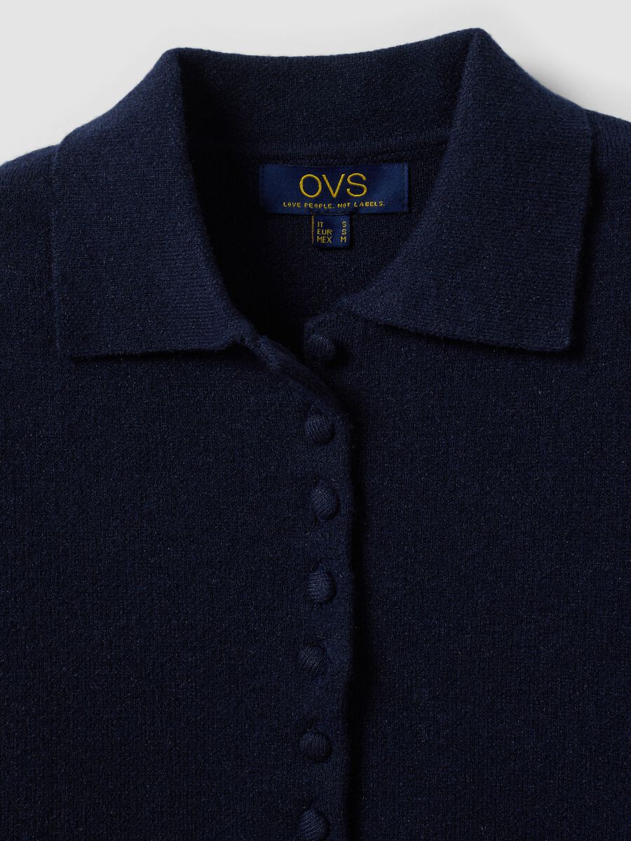 Blue wool-blend polo-collar cardigan, regular fit_5