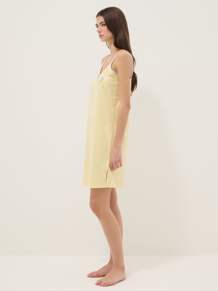 Camicia da notte gialla in puro cotone con spalline sottili_1