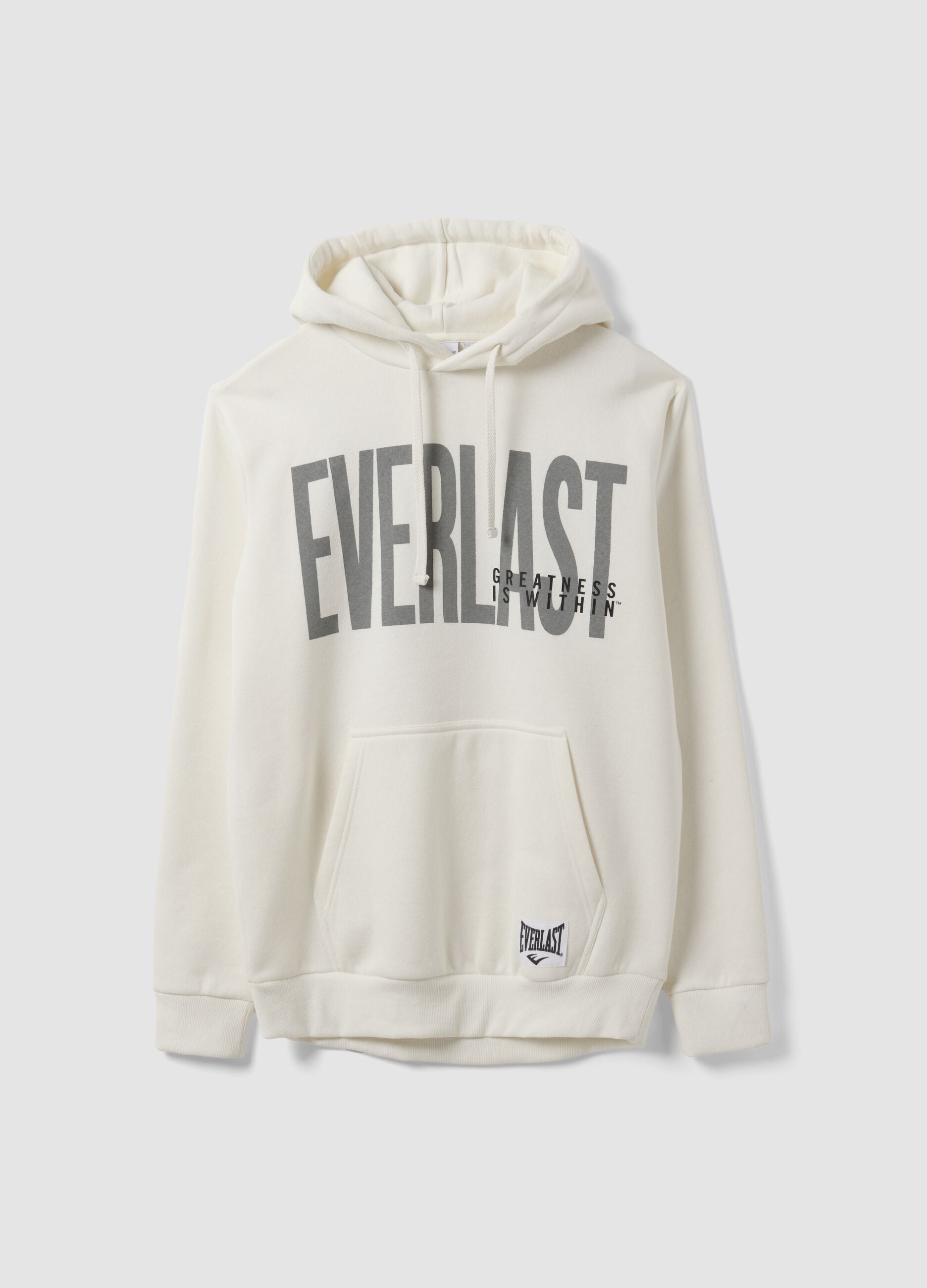 White cotton-blend hoodie with front print