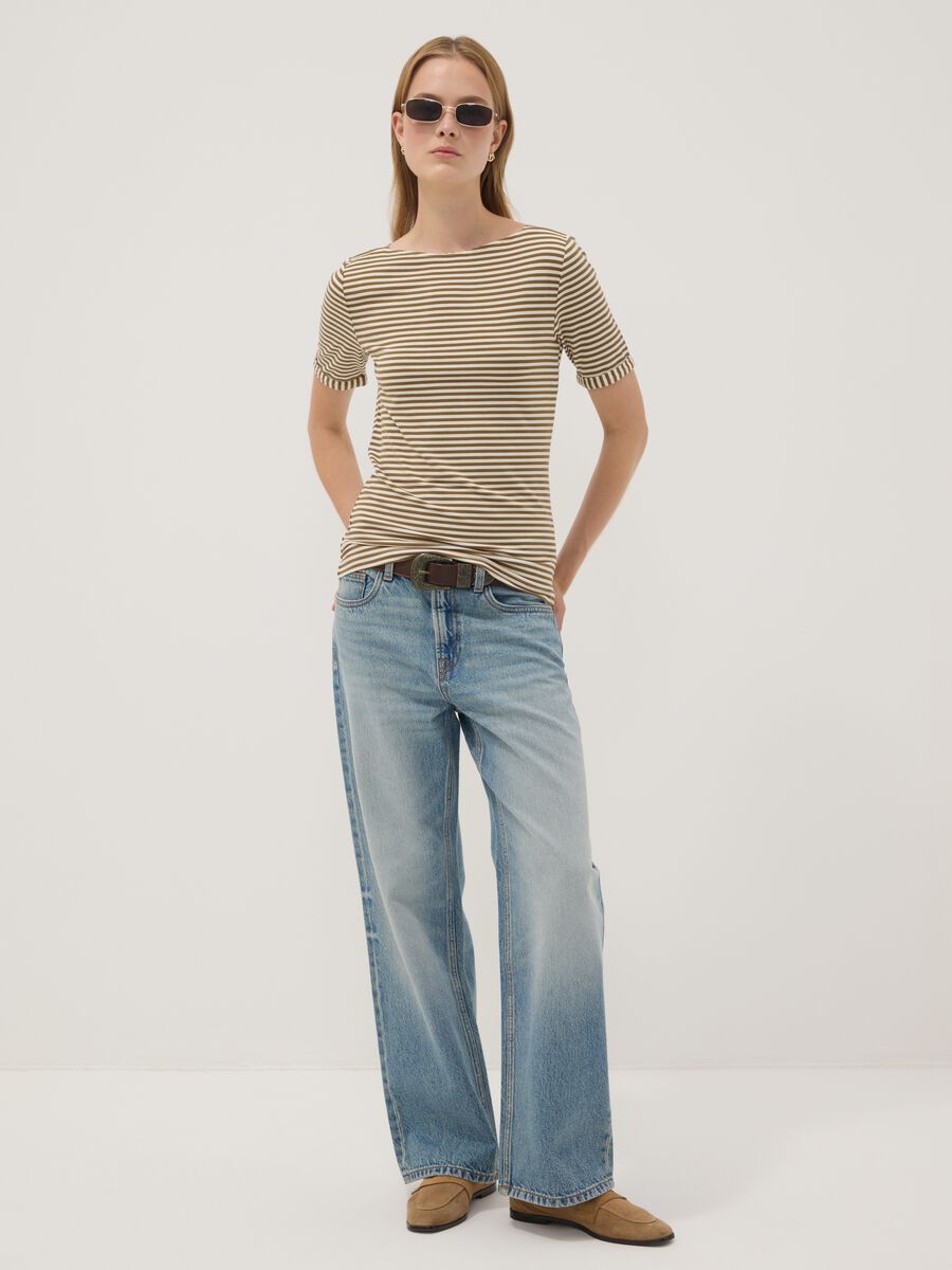 White striped stretch viscose T-shirt_1