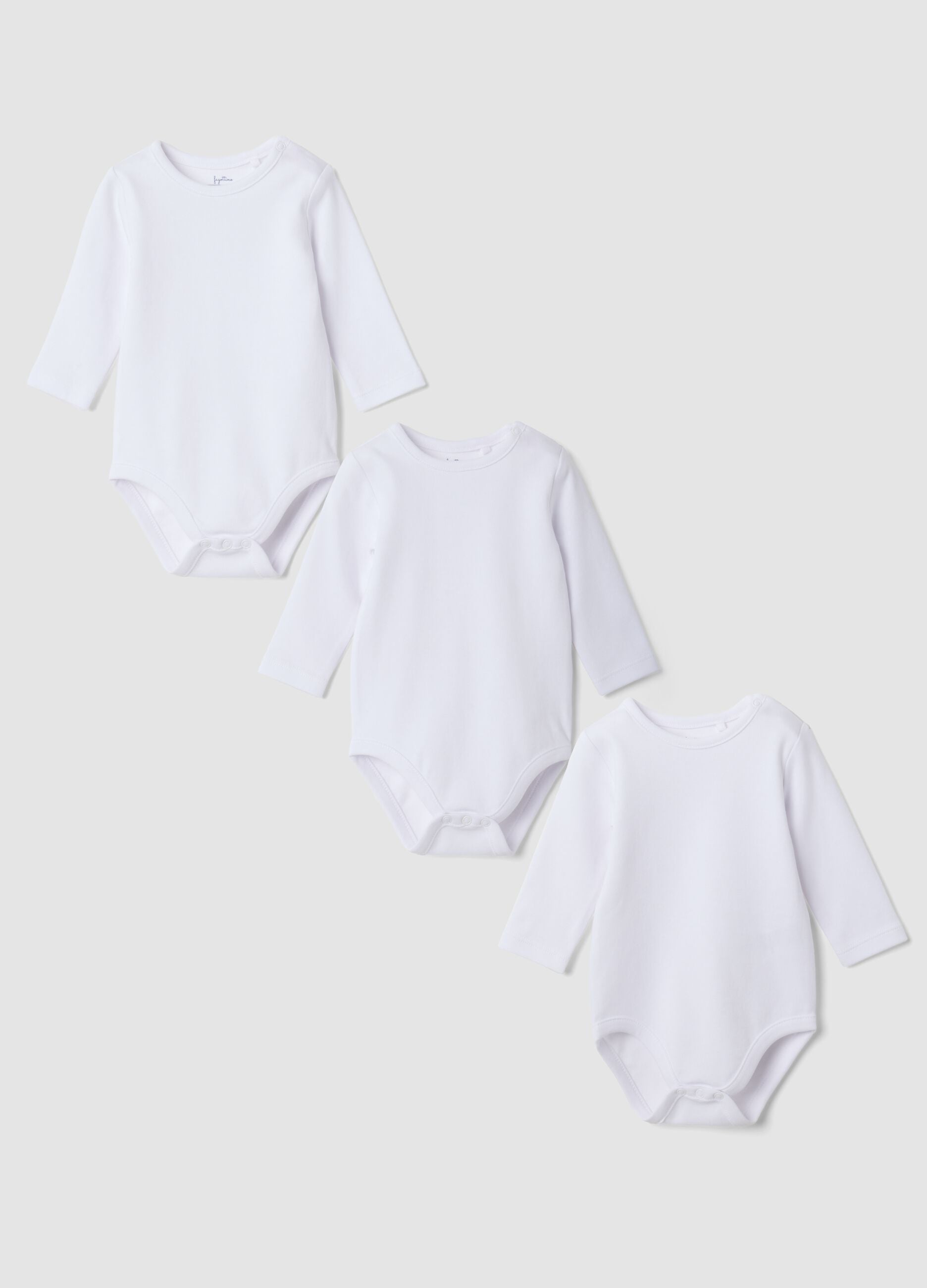 3-pack of white organic cotton crew-neck bodysuits