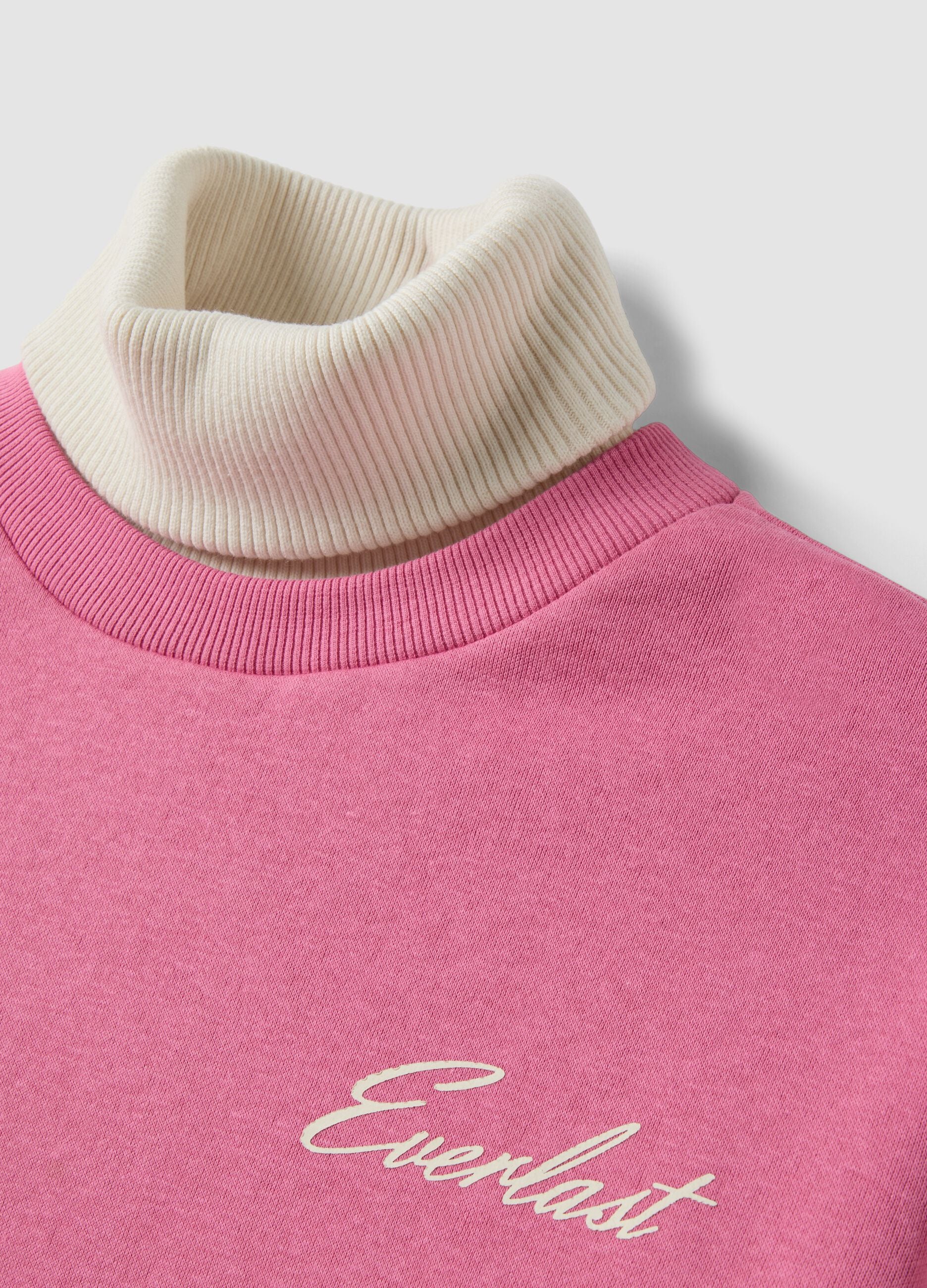 Pink cotton-blend sweatshirt with high neck, regular fit