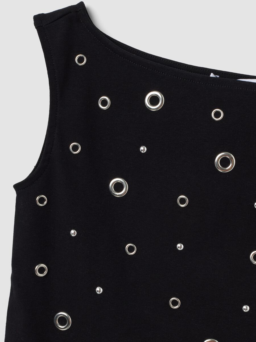 Top nero in cotone elasticizzato con occhielli metallici regular fit_5