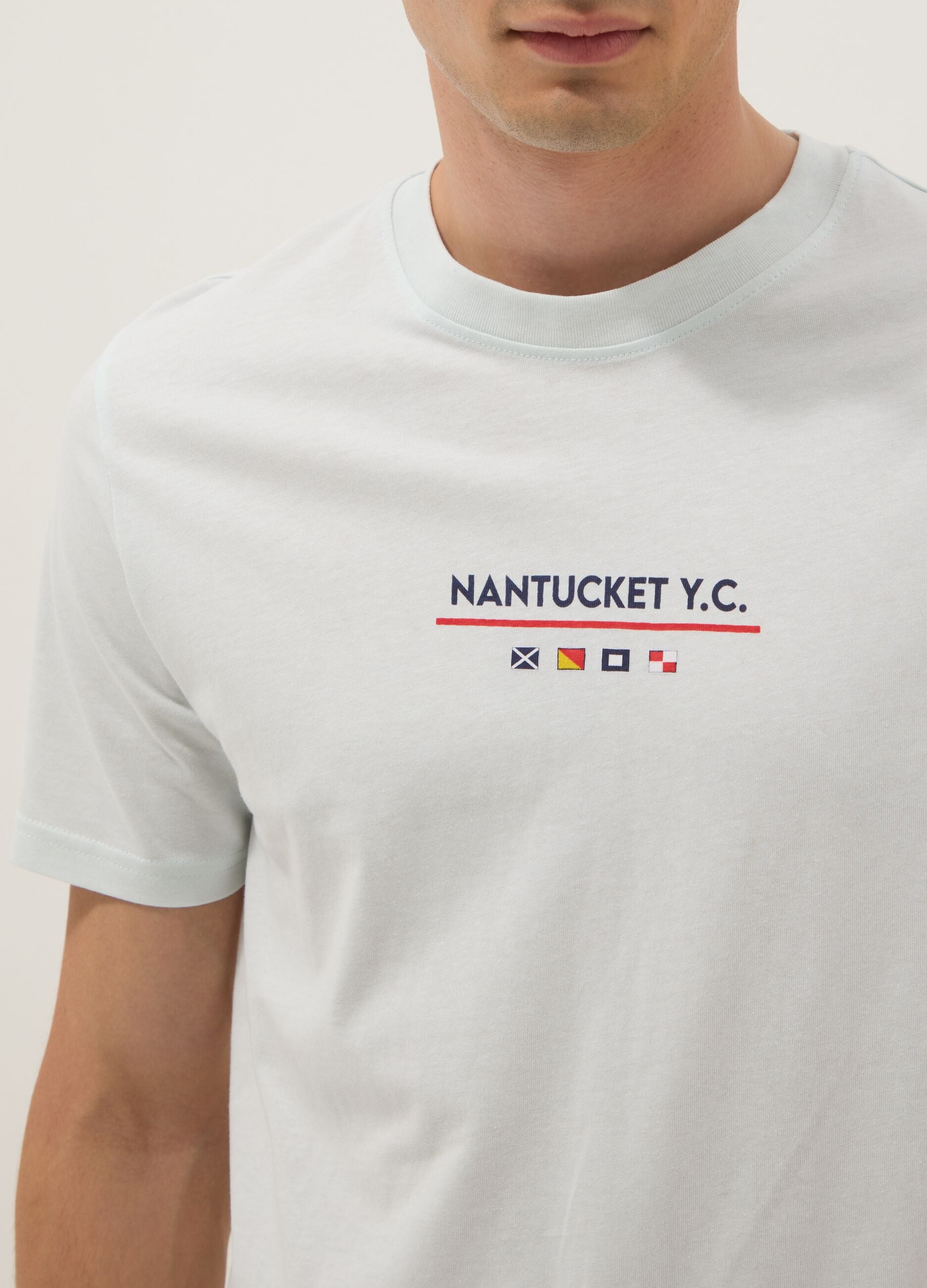Light blue pure cotton T-shirt with front print