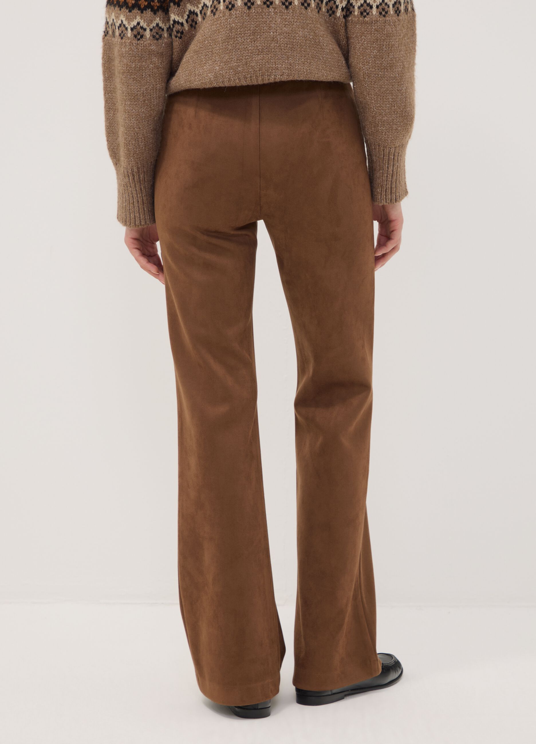 Brown flared trousers in stretch fabric