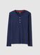 Blue pure cotton long-sleeve top in regular fit with Henley collar_4