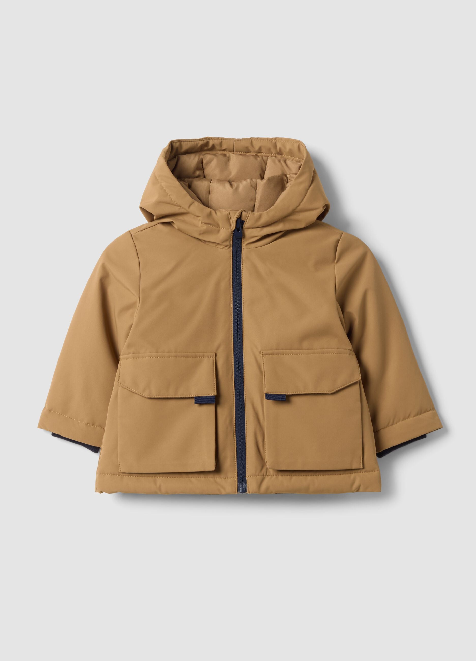 Brown padded hooded zip-up jacket for boys