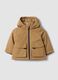 Brown padded hooded zip-up jacket for boys_0