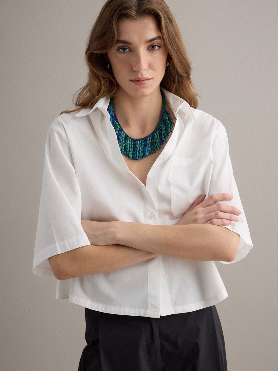 Camicia bianca in puro cotone con taschino over fit_1