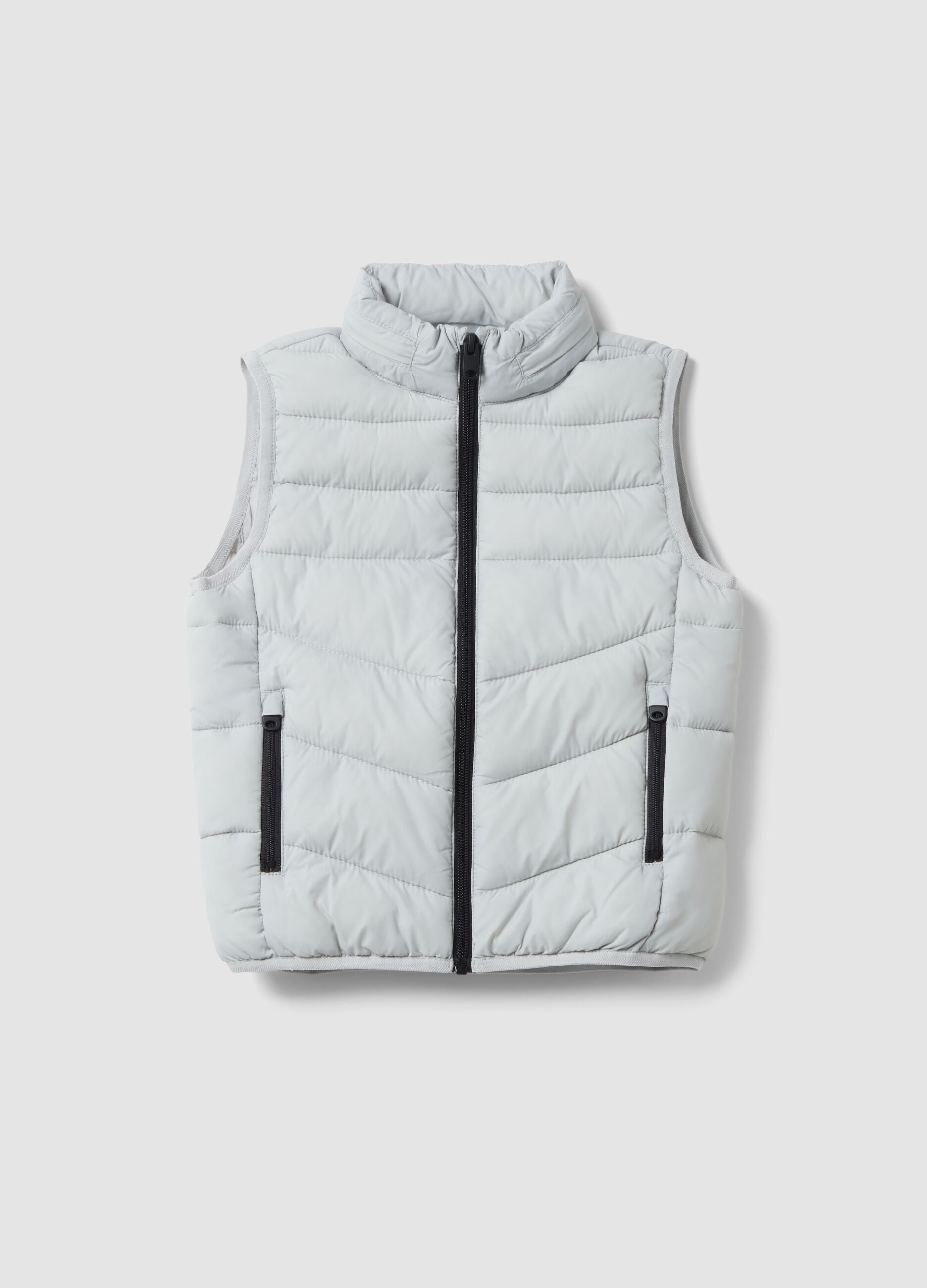Grey Ultralight Padded Gilet with Zip and High Neck for Boys