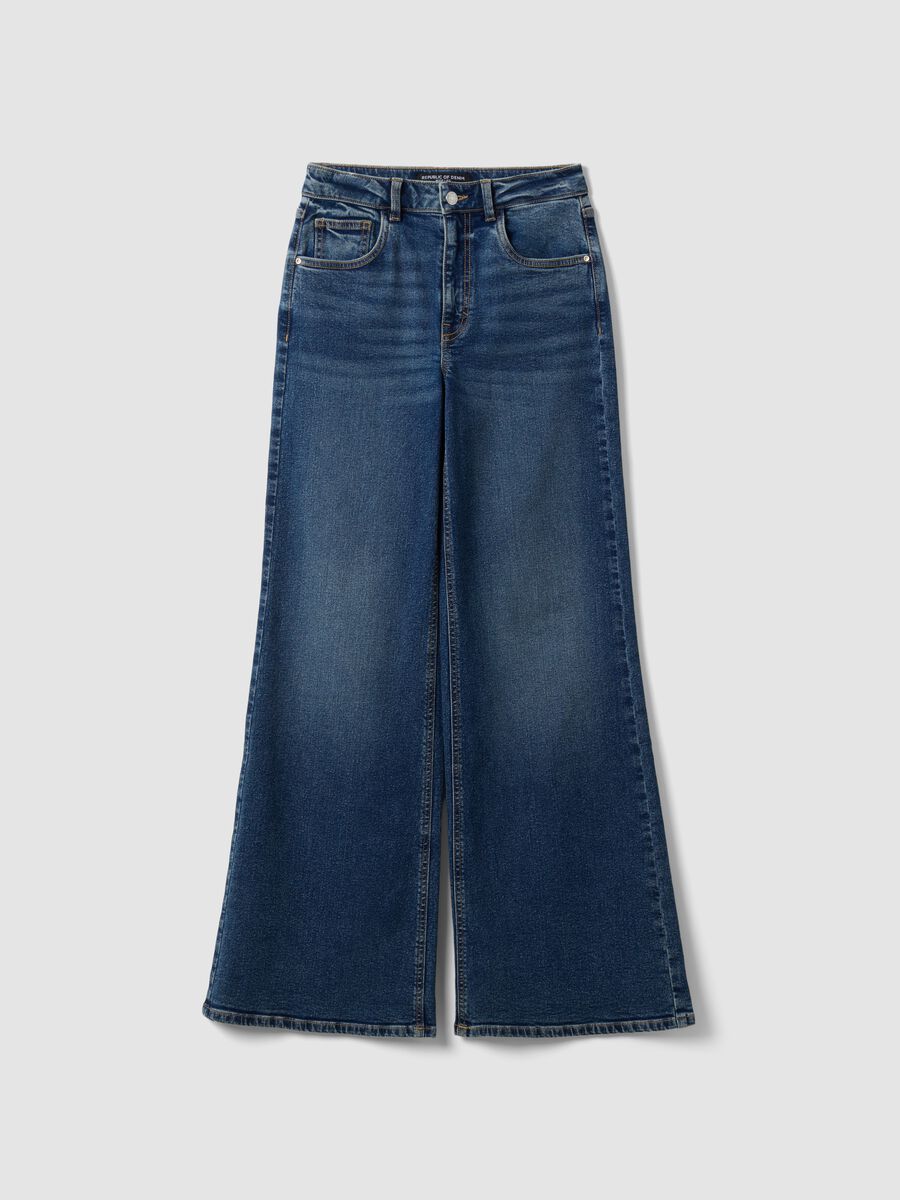 Blue high-waisted wide-leg stretch cotton jeans_4