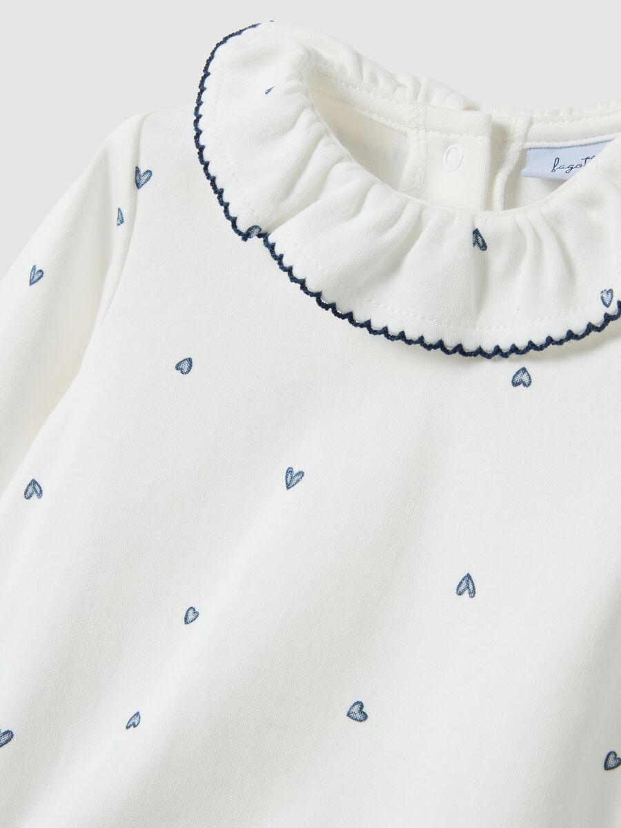 Baby girl white pure cotton bodysuit with ruffle collar and hearts_2