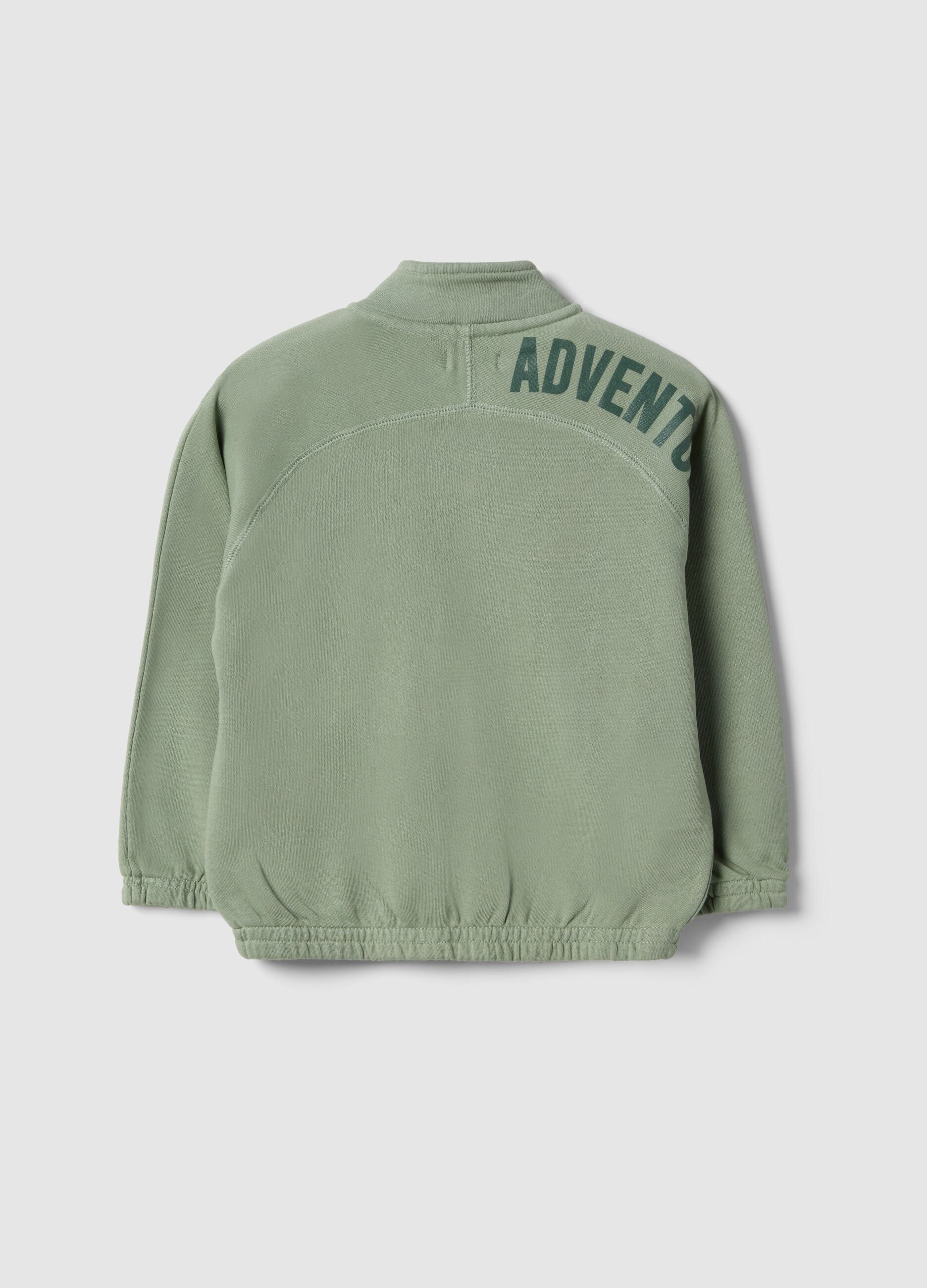 Green cotton blend kids' regular fit sweatshirt with zip and large pockets