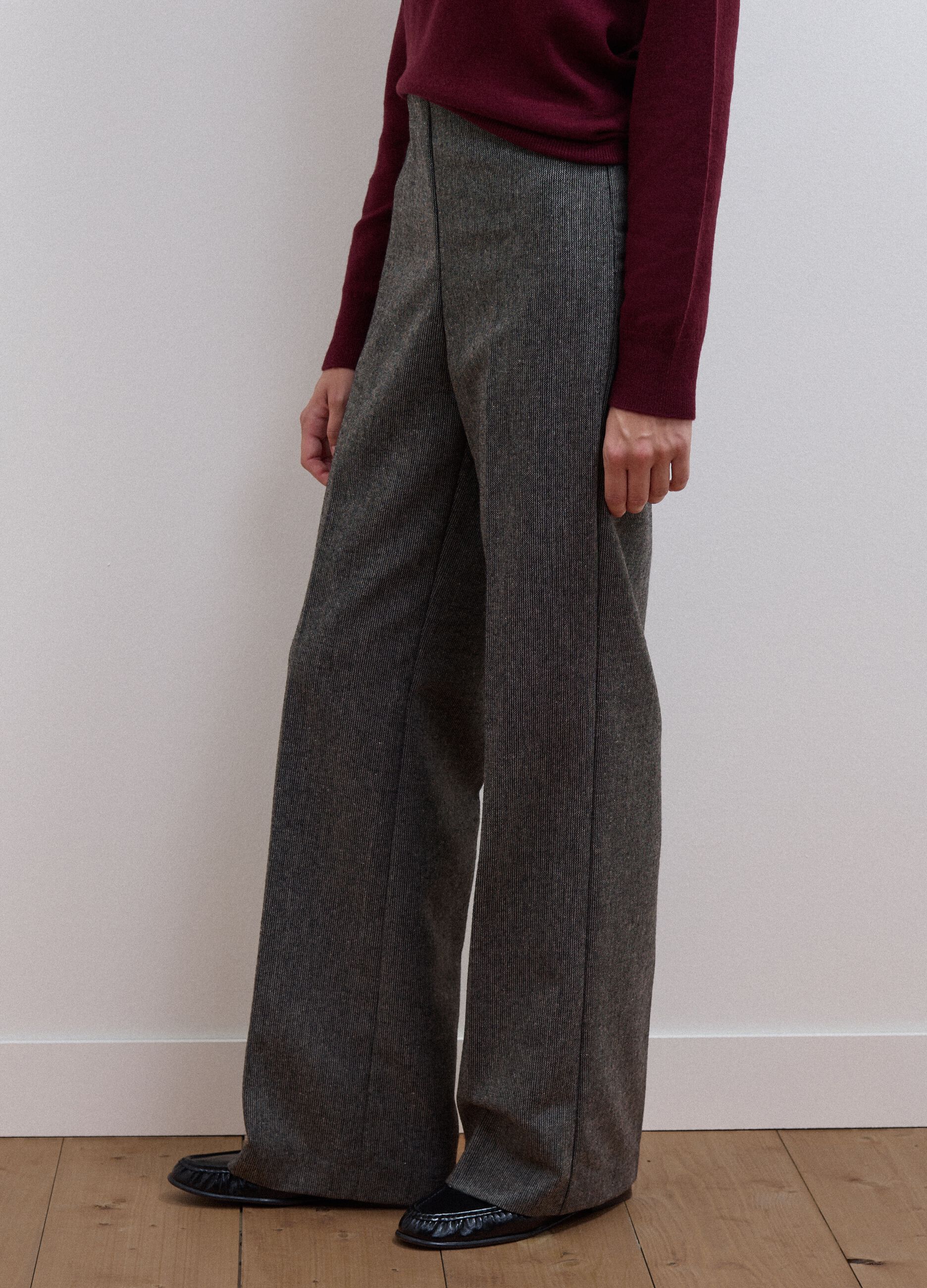 Grey wool-viscose blend flared trousers