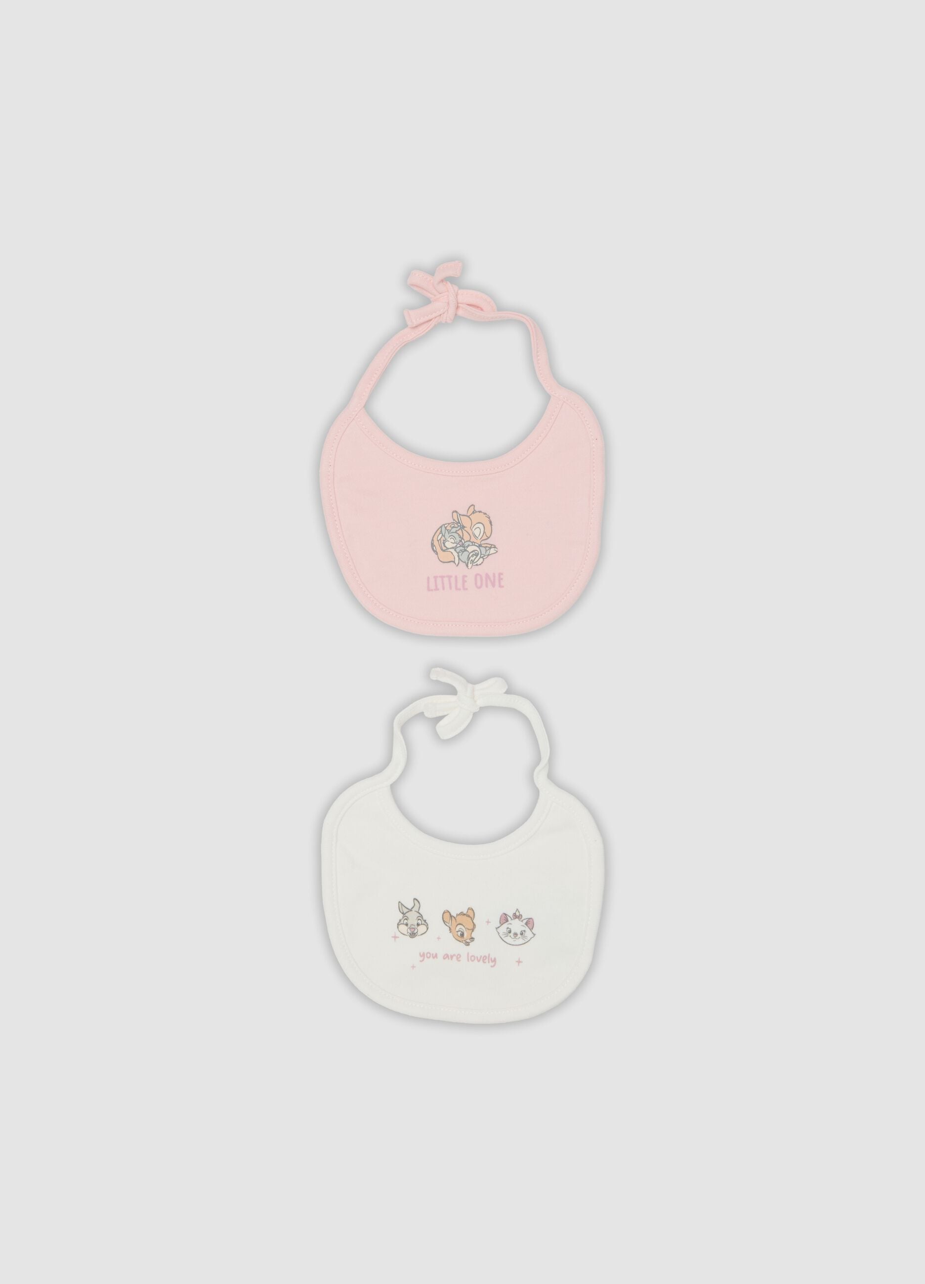 2-pack pink and white organic cotton bibs with Disney print