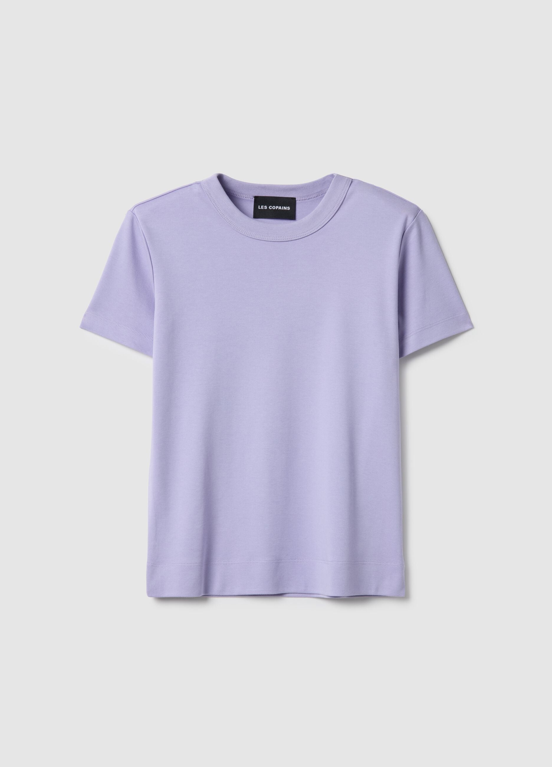 Purple short-sleeved cotton blend T-shirt regular fit