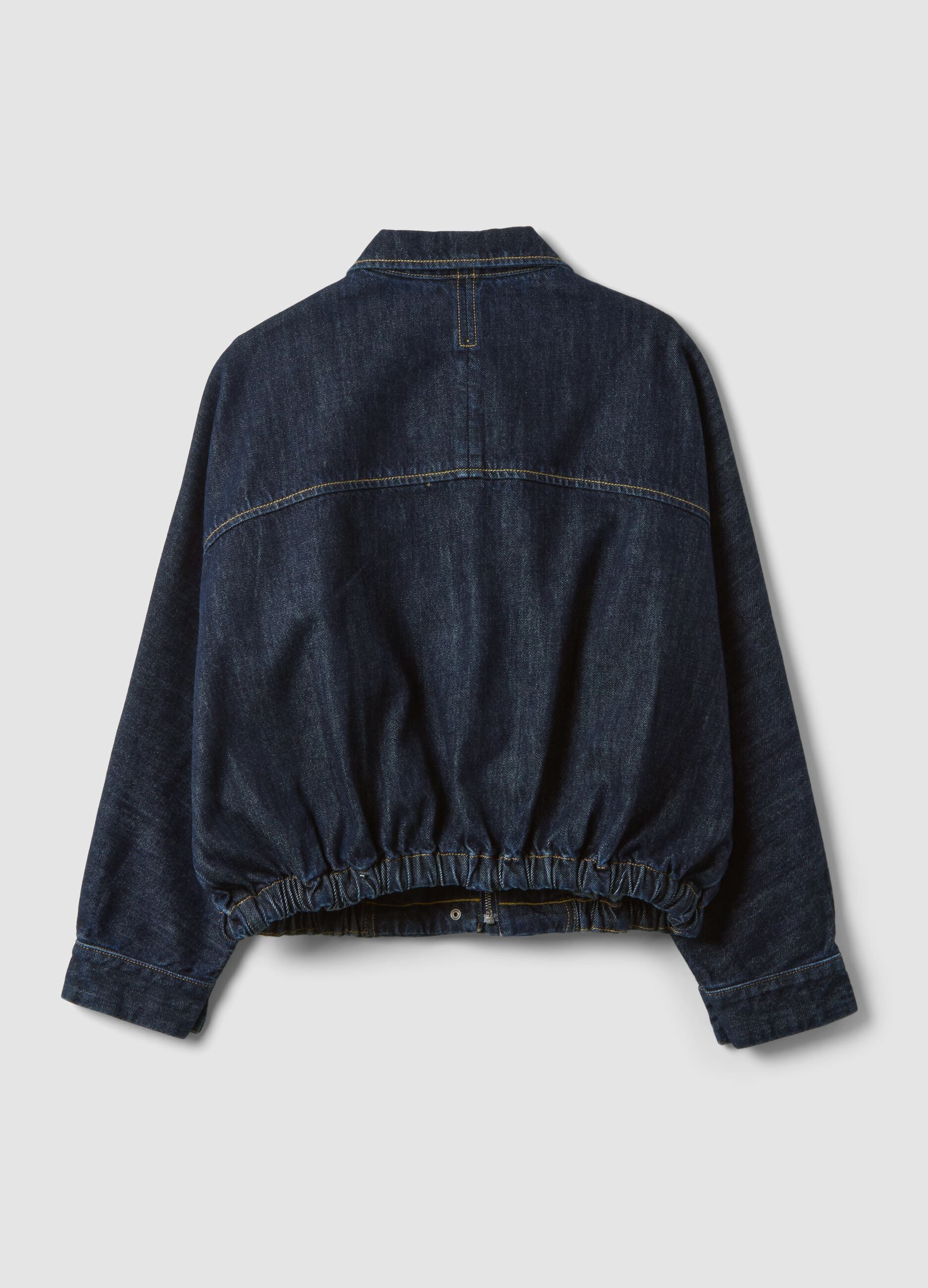 Blue pure cotton denim jacket with zip, oversized fit