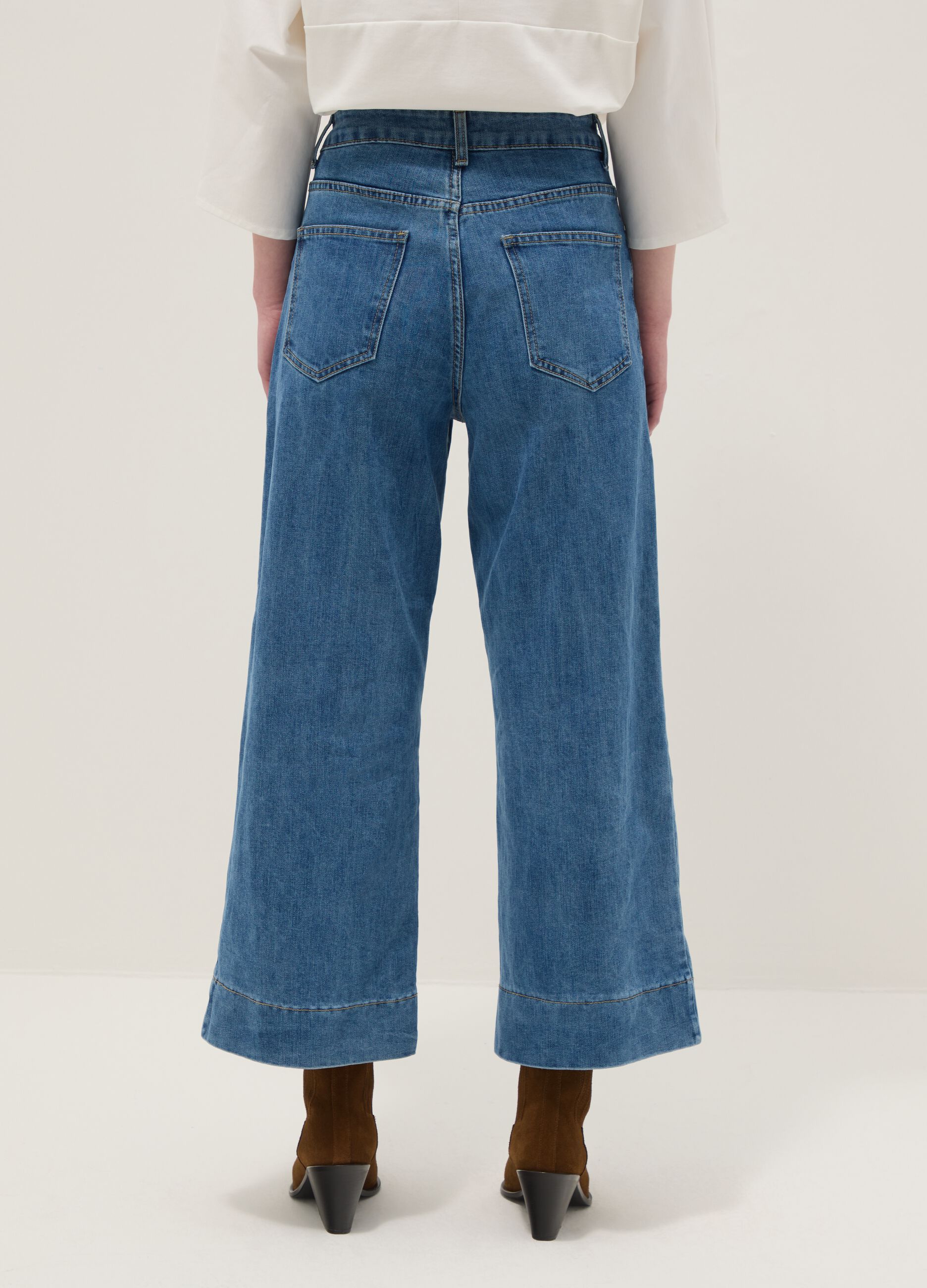 Regular fit blue stretch denim cotton blend trousers