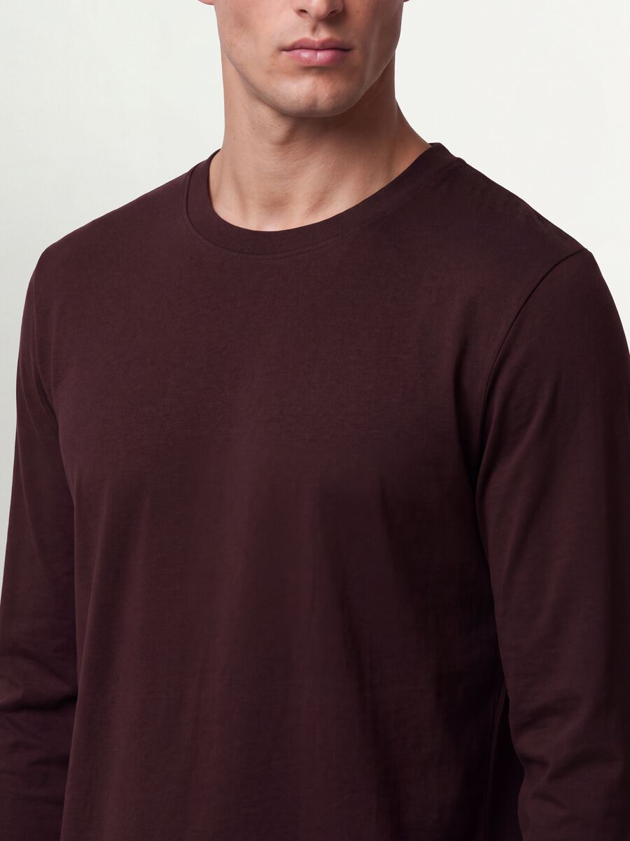 Brown long-sleeve T-shirt in pure organic cotton with crew neck_4