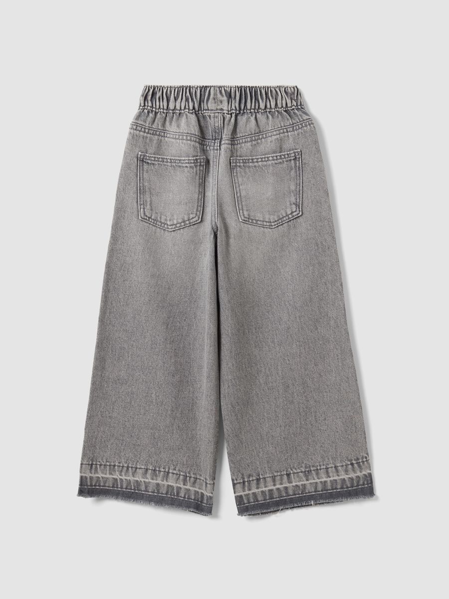 Girls' Grey Wide-Leg Pure Cotton Jeans with Elasticated Waist_1