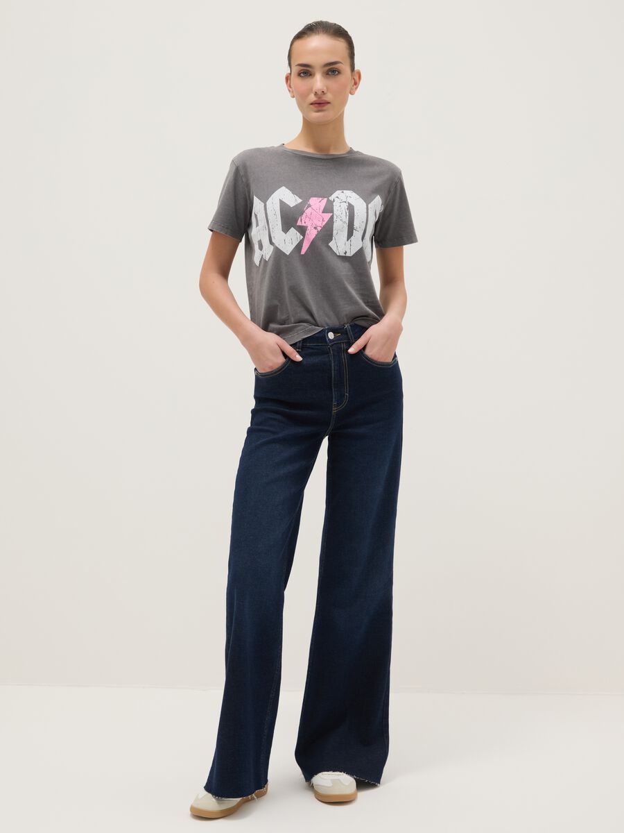 Grey pure cotton regular fit T-shirt with AC/DC print_1