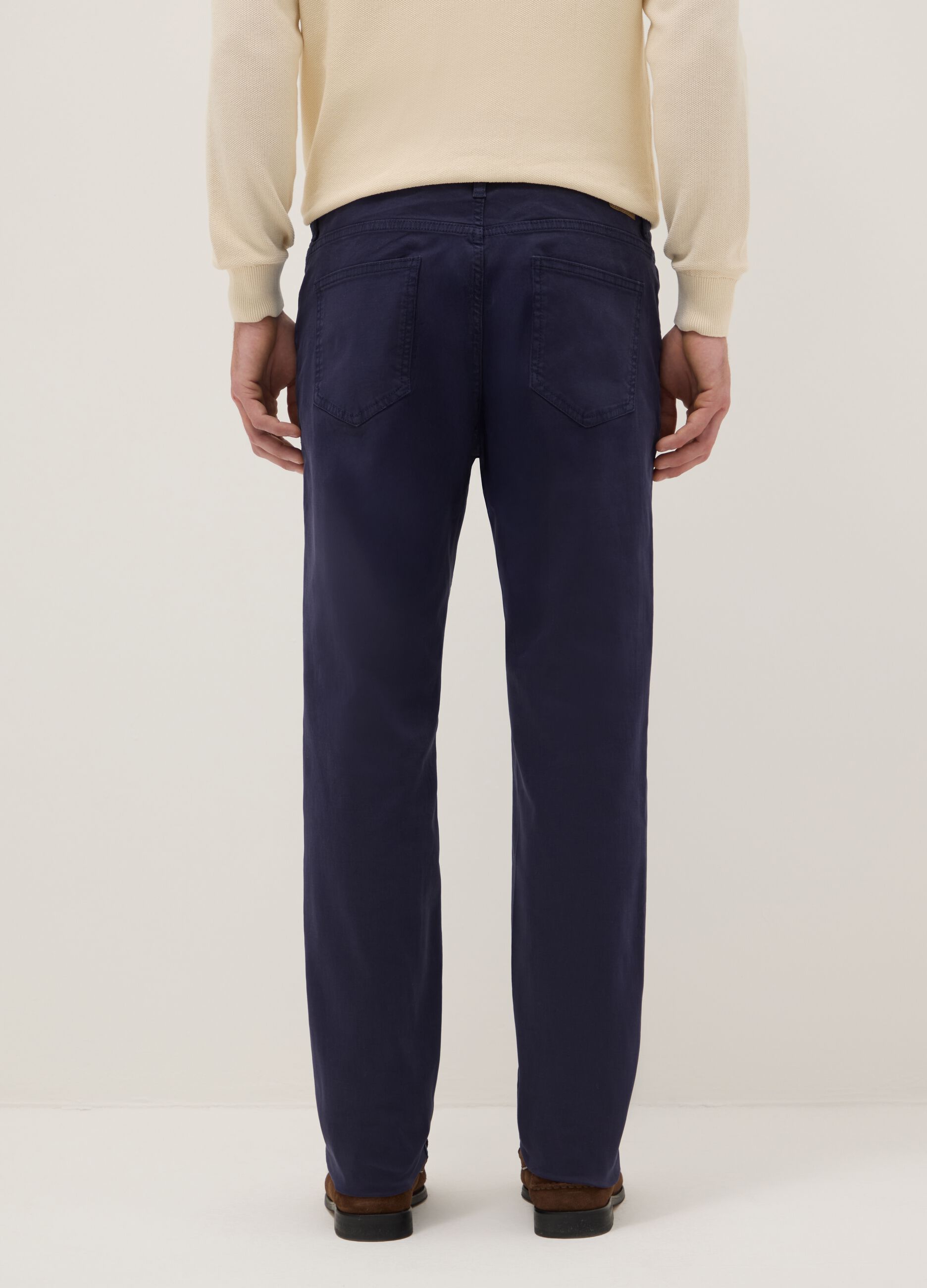 Slim Fit Elasticated Cotton Blue Trousers