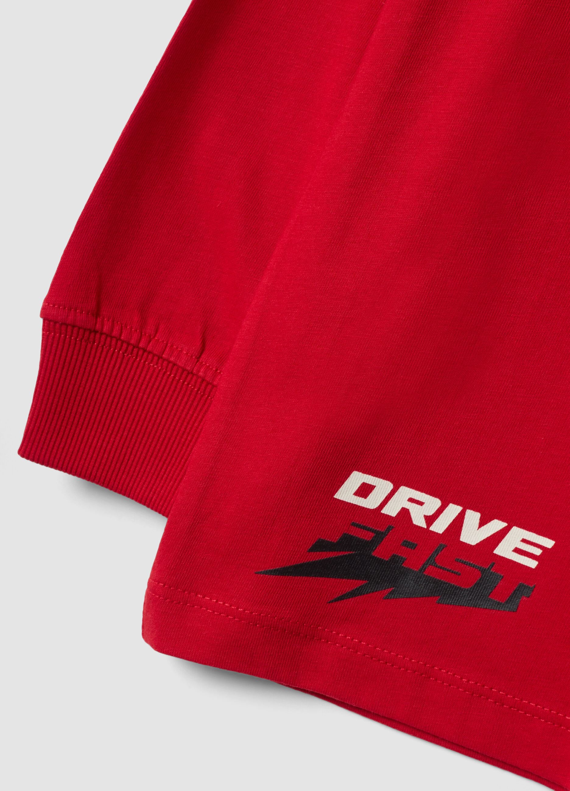 Red pure cotton crew-neck T-shirt with Top Speed print