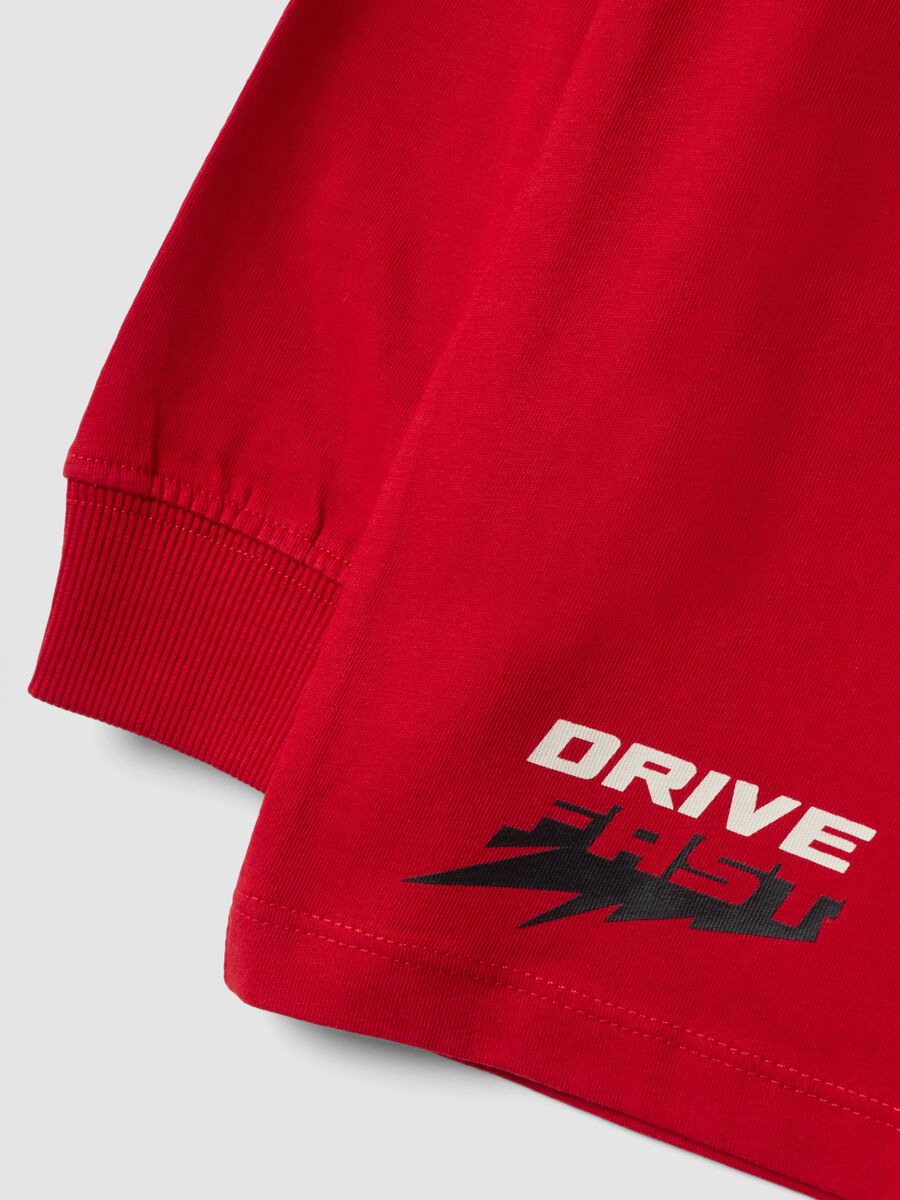 T-shirt rossa in puro cotone con girocollo e stampa Top Speed_3