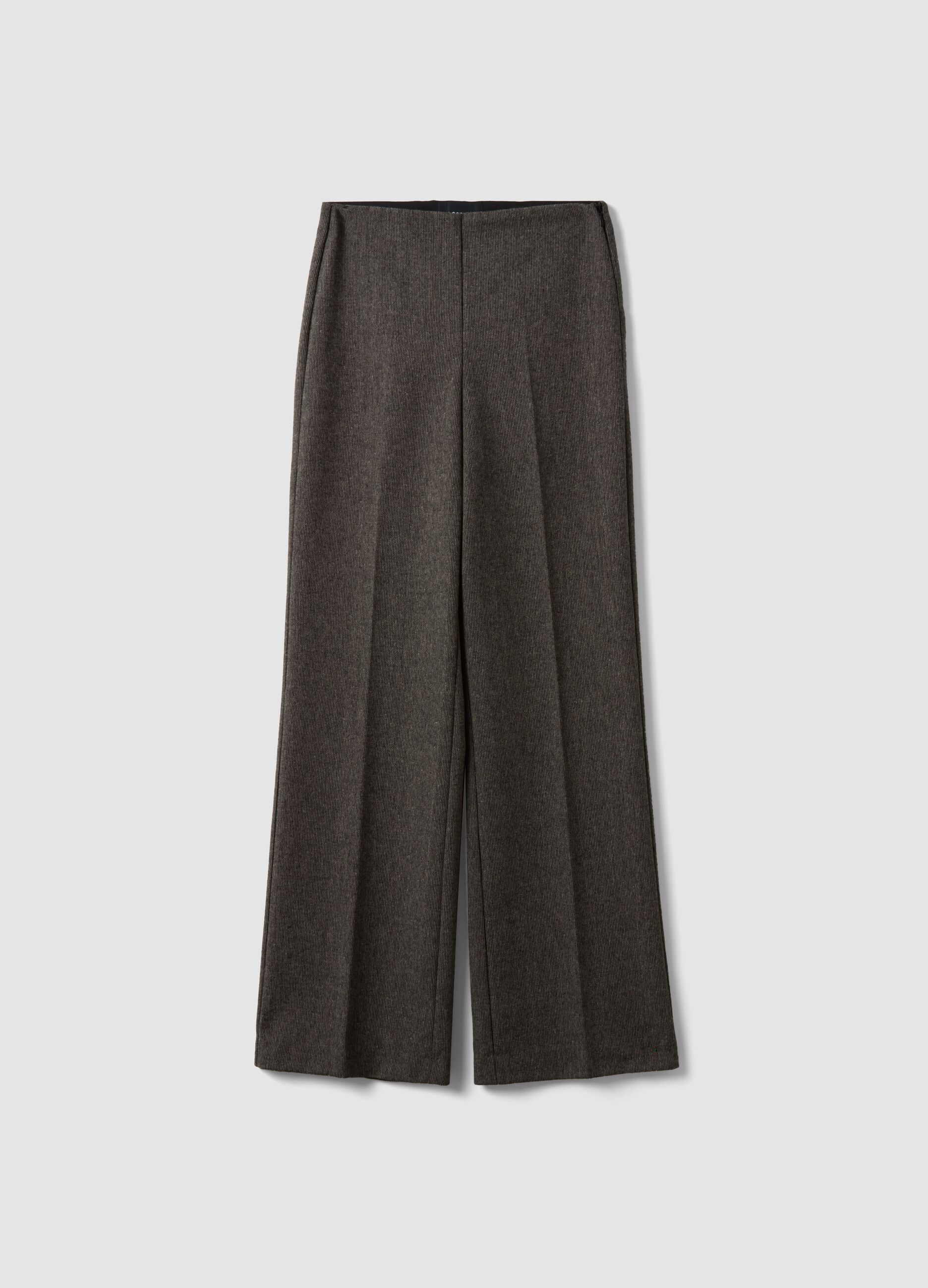 Grey wool-viscose blend flared trousers