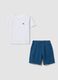 White and blue pure cotton T-shirt and shorts set for boys, regular fit_0