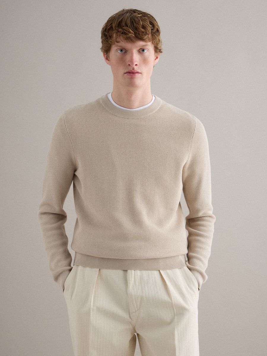 Maglione girocollo in puro cotone beige regular fit_1